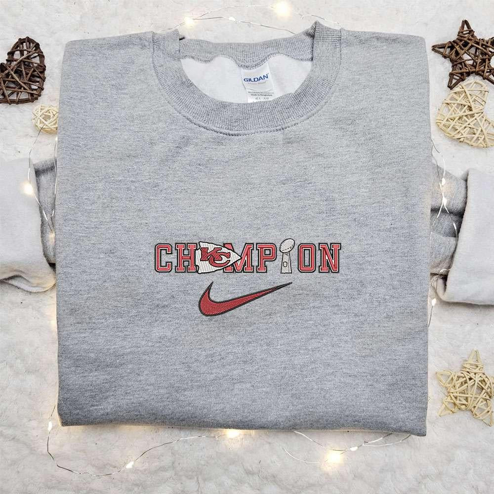 Kansas City Chiefs Champions x Nike Swoosh Embroidered Shirt NFL Sports Embroidered Hoodie Nike Inspired Embroidered Shirt