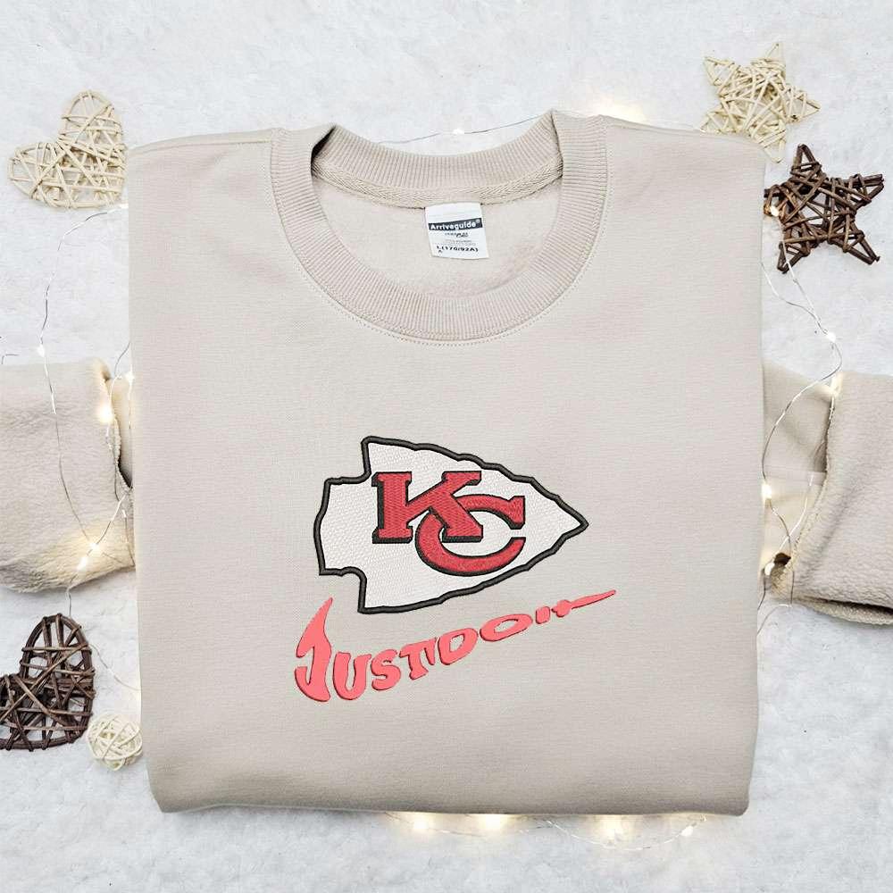 Kansas City Chiefs Just Do It x Nike Swoosh Embroidered Shirt NFL Sports Embroidered Hoodie Best Gift Idea