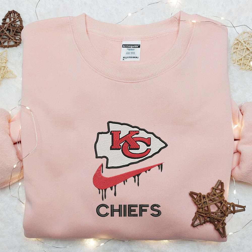 Kansas City Chiefs x Nike Swoosh Drip Embroidered Shirt NFL Sports Embroidered Hoodie Best Gift Idea
