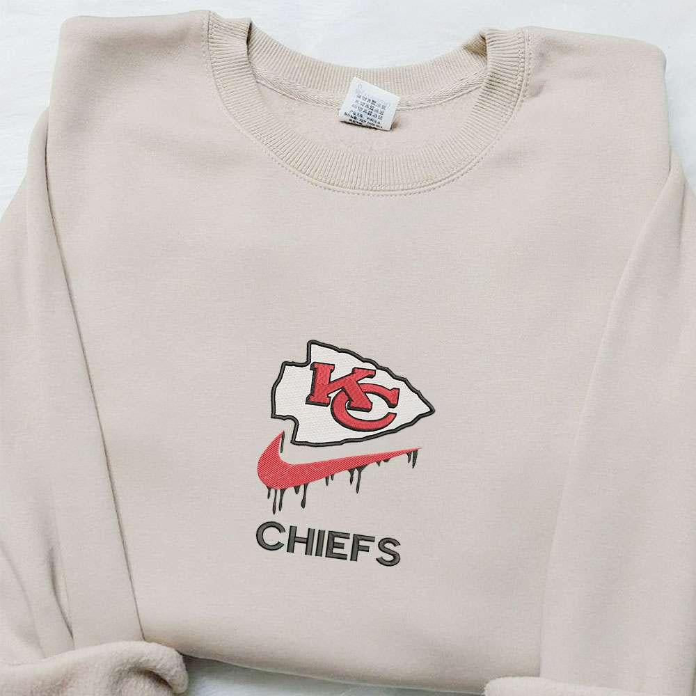 Kansas City Chiefs x Nike Swoosh Drip Embroidered Shirt NFL Sports Embroidered Hoodie Best Gift Ideas
