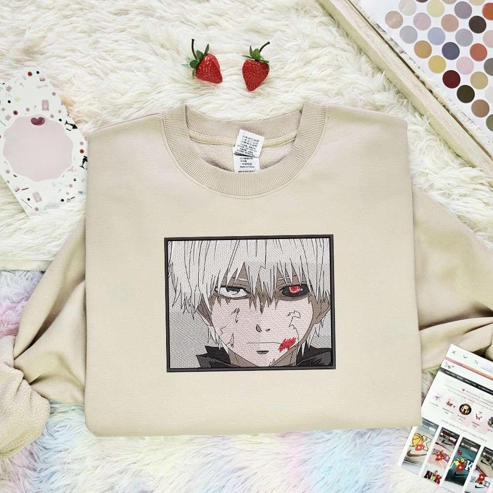 Ken Kaneki Tokyo Ghoul Anime Embroidered Shirt , Anime Embroidered T-shirt Sweatshirt Hoodie, Inspired Anime Movie, Best Gift for Anime Fans