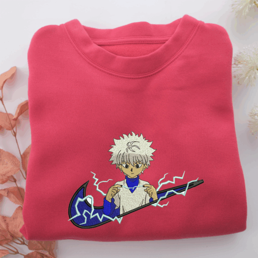 Killua Zoldyck Swoosh Nike Embroidered Sweatshirt, Nike Movie Inspired, Best Gifts Idea For Him Her - Image 5