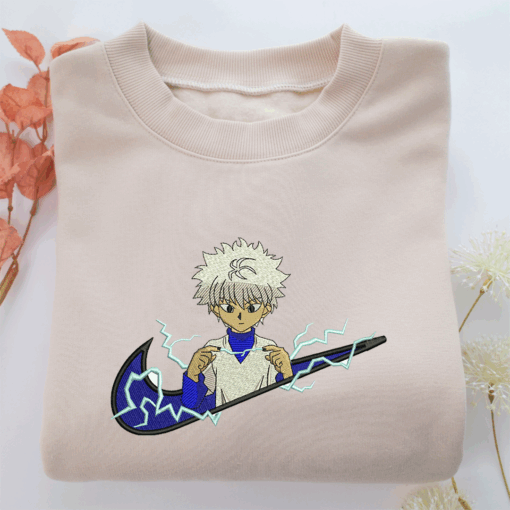Killua Zoldyck Swoosh Nike Embroidered Sweatshirt, Nike Movie Inspired, Best Gifts Idea For Him Her