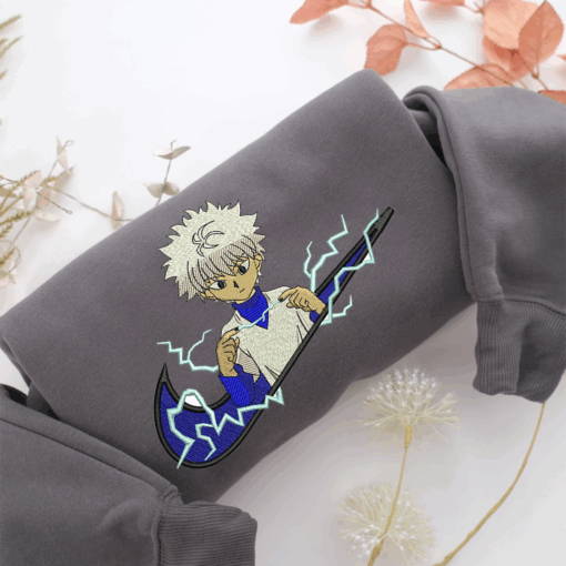 Killua Zoldyck Swoosh Nike Embroidered Sweatshirt, Nike Movie Inspired, Best Gifts Idea For Him Her - Image 4