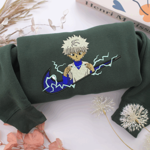 Killua Zoldyck Swoosh Nike Embroidered Sweatshirt, Nike Movie Inspired, Best Gifts Idea For Him Her - Image 3