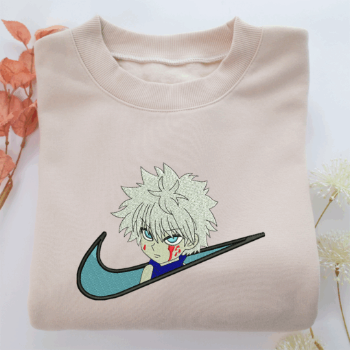 Killua Zoldyck Swoosh v1 Nike Embroidered Sweatshirt, Nike Movie Inspired, Best Gifts Idea For Him Her