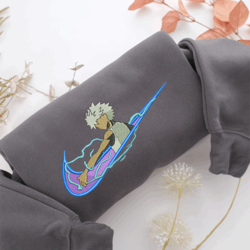 Killua Zoldyck Swoosh v2 Nike Embroidered Sweatshirt, Nike Movie Inspired, Best Gifts Idea For Him Her - Image 4