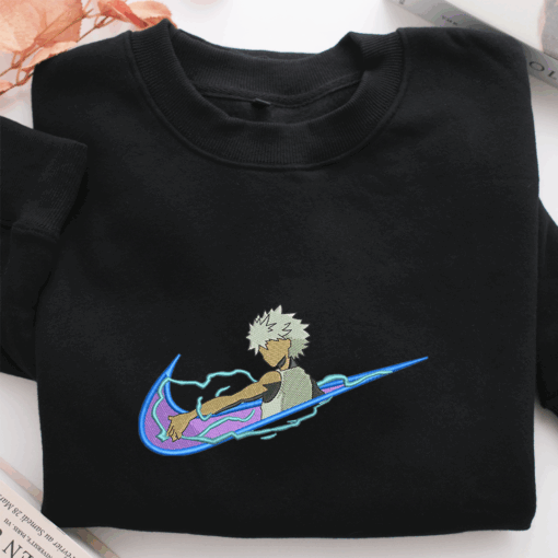 Killua Zoldyck Swoosh v2 Nike Embroidered Sweatshirt, Nike Movie Inspired, Best Gifts Idea For Him Her - Image 2