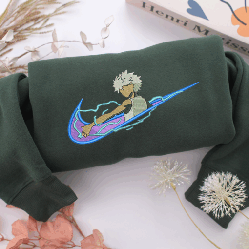 Killua Zoldyck Swoosh v2 Nike Embroidered Sweatshirt, Nike Movie Inspired, Best Gifts Idea For Him Her - Image 3
