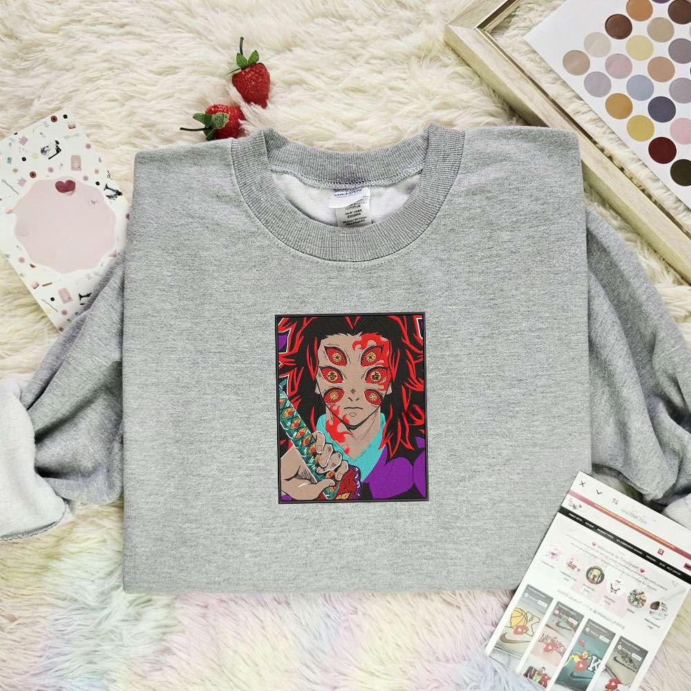 Kokushibou Kimetsu No Yaiba Anime Embroidered Shirt , Anime Embroidered T-shirt Sweatshirt Hoodie, Inspired Anime Movie, Best Gift for Anime Fans