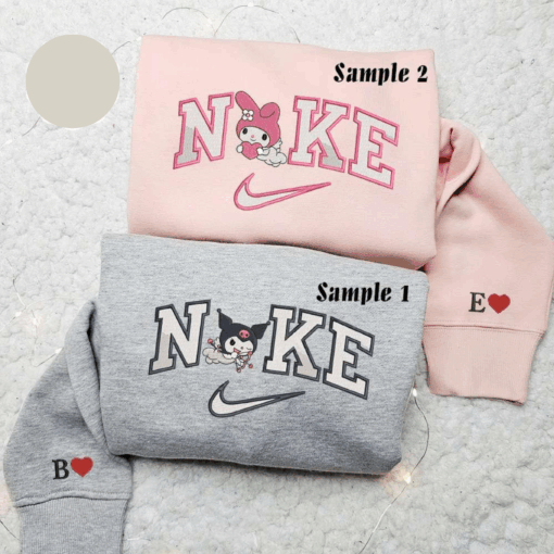 Kuromi And Melody x Nike Couple Embroidered Shirt Cartoon Embroidered Hoodie Valentines Day Embroidered Sweatshirt