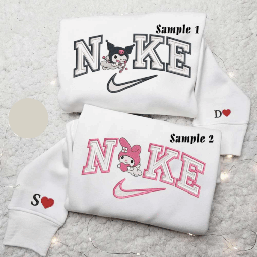 Kuromi And Melody x Nike Couple Embroidered Shirt Cartoon Embroidered Hoodie Valentines Day Embroidered Sweatshirt