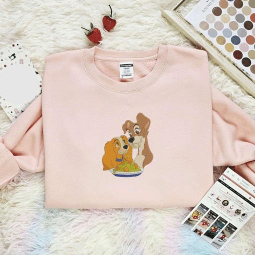 Lady And The Tramp Spaghetti Scene Embroidered Shirt Disney Characters Embroidered Hoodie