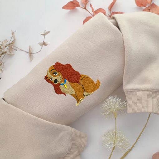 Lady Dog Embroidery, Disneyland Embroidered Sweatshirt, Movie Disney Inspired, Best Gifts Idea For Him Her