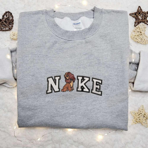 Lady Dog x Nike Swoosh Embroidered Shirt Disney Lady And The Tramp Embroidered Hoodie Nike Inspired Embroidered Sweatshirt