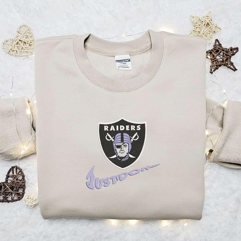 Las Vegas Raiders Just Do It x Nike Swoosh Embroidered Shirt NFL Sports Embroidered Hoodie Best Gift Idea