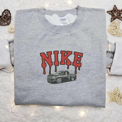 Leatherface Truck x Nike Movie Embroidered Shirt Custom Nike Embroidered Shirt Best Halloween Gift Ideas