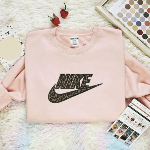 Leopard Nike Logo Embroidered Shirt Brand Logo Embroidered Shirt, Inspired Famous Movie, Best Gift For Fans