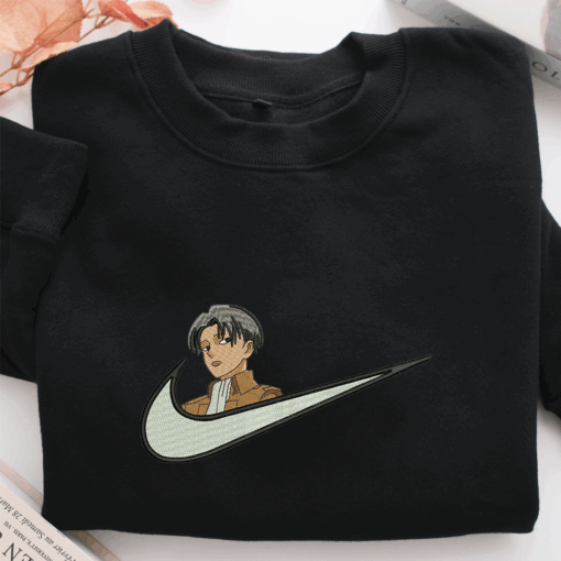 Levi Ackerman Swoosh Nike Embroidered Sweatshirt, Nike Movie Inspired, Best Gifts Idea For Him Her - Image 2