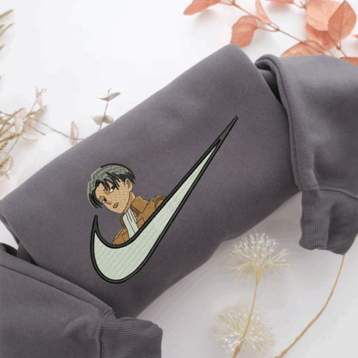 Levi Ackerman Swoosh Nike Embroidered Sweatshirt, Nike Movie Inspired, Best Gifts Idea For Him Her - Image 4