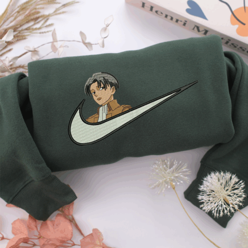 Levi Ackerman Swoosh Nike Embroidered Sweatshirt, Nike Movie Inspired, Best Gifts Idea For Him Her - Image 3