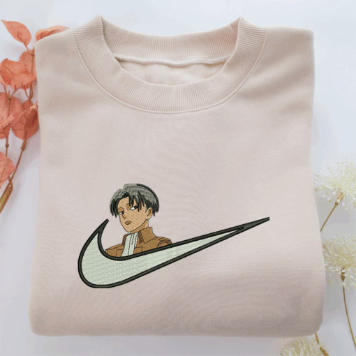 Levi Ackerman Swoosh Nike Embroidered Sweatshirt, Nike Movie Inspired, Best Gifts Idea For Him Her