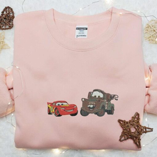 Lightning McQueen And Tow Mater Embroidered Shirt Disney Pixar Cars Embroidered Hoodie Cartoon Embroidered Sweatshirt