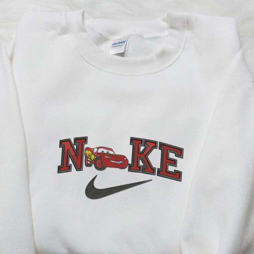 Lightning Mcqueen x Nike Cartoon Embroidered Sweatshirt Disney Characters Embroidered Shirt Nike Inspired Embroidered Shirt