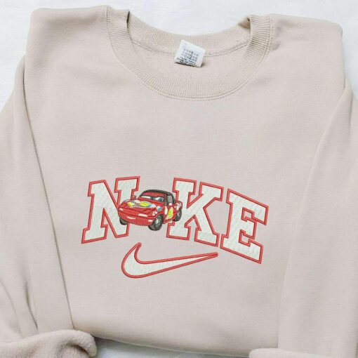 Lightning Mcqueen x Nike Cartoon Embroidered Tshirt Disney Characters Embroidered Shirt Nike Inspired Embroidered Shirt