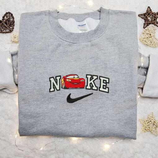 Lightning McQueen x Nike Swoosh Embroidered Shirt Disney Cars Embroidered Hoodie Best Gifts For Family