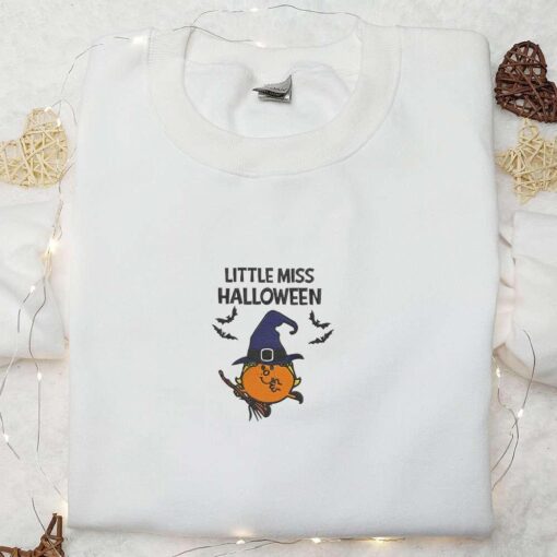Little Miss Halloween Embroidered Hoodie Cute Halloween Embroidered Hoodie Best Halloween Gift Ideas For Kids