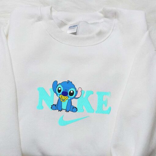 Little Stitch x Nike Cartoon Embroidered Hoodie Lilo and Stitch Embroidered Shirt Inspired Nike Embroidered Shirt