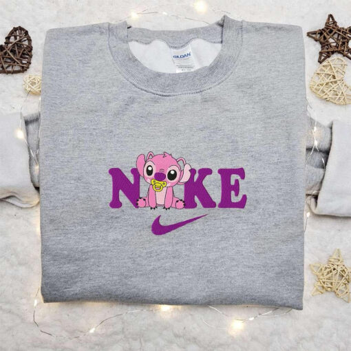 Little Stitch x Nike Cartoon Embroidered Hoodie Lilo and Stitch Embroidered Shirt Nike Disney Embroidered Shirt