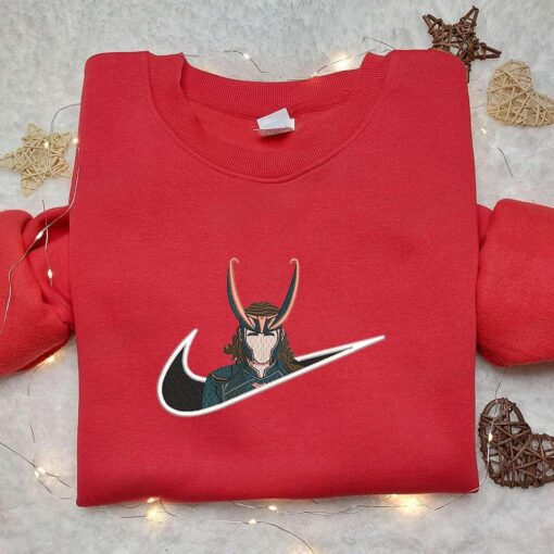 Loki x Nike Swoosh Movie Embroidered Sweatshirt Marvel Universe Embroidered Shirt Nike Inspired Embroidered Shirt