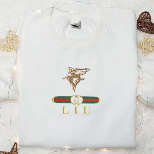 Long Island University Sharks x Gucci Embroidered Shirt NCAA Sports Embroidered Hoodie Best Gift Idea