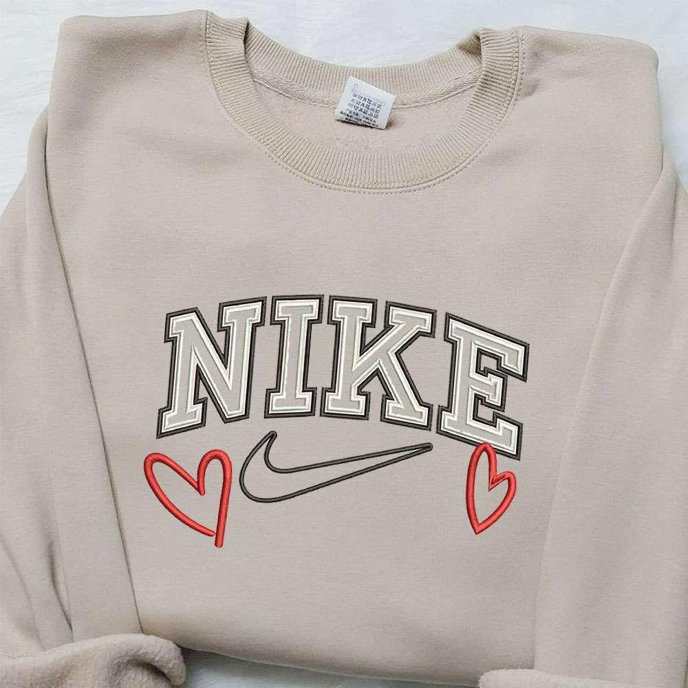 Love Heart x Nike Embroidered Sweatshirt Nike Inspired Embroidered Shirt Best Valentine Days Gift Ideas
