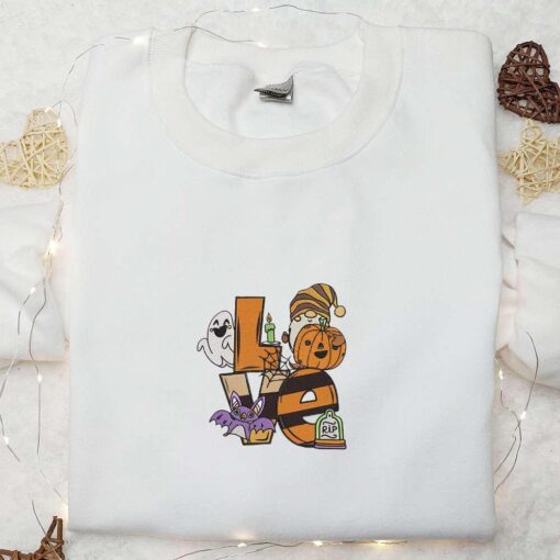 Love Pumpkin Ghost Bat Halloween Embroidered Sweatshirt Cute Halloween Embroidered Hoodie Halloween Shirt Ideas