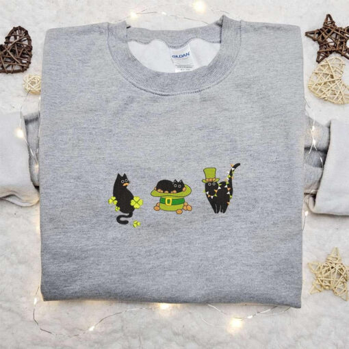 Lucky Black Cats Embroidered Shirt Saint Patricks Day Embroidered Hoodie Best Holiday Gift Ideas 1