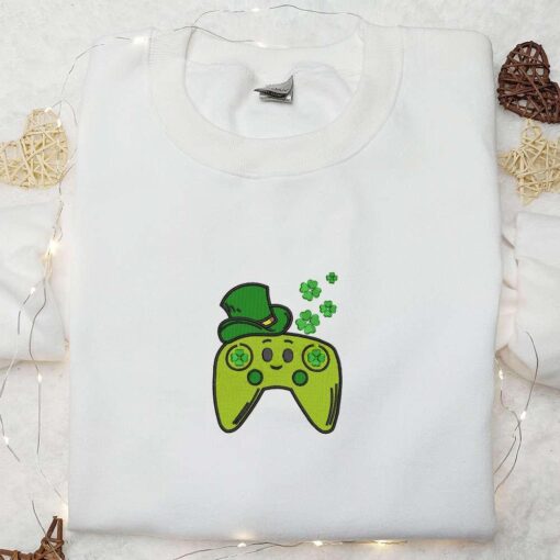 Lucky Game Controller Embroidered Shirt Saint Patricks Day Embroidered Hoodie Best Holiday Gift Ideas