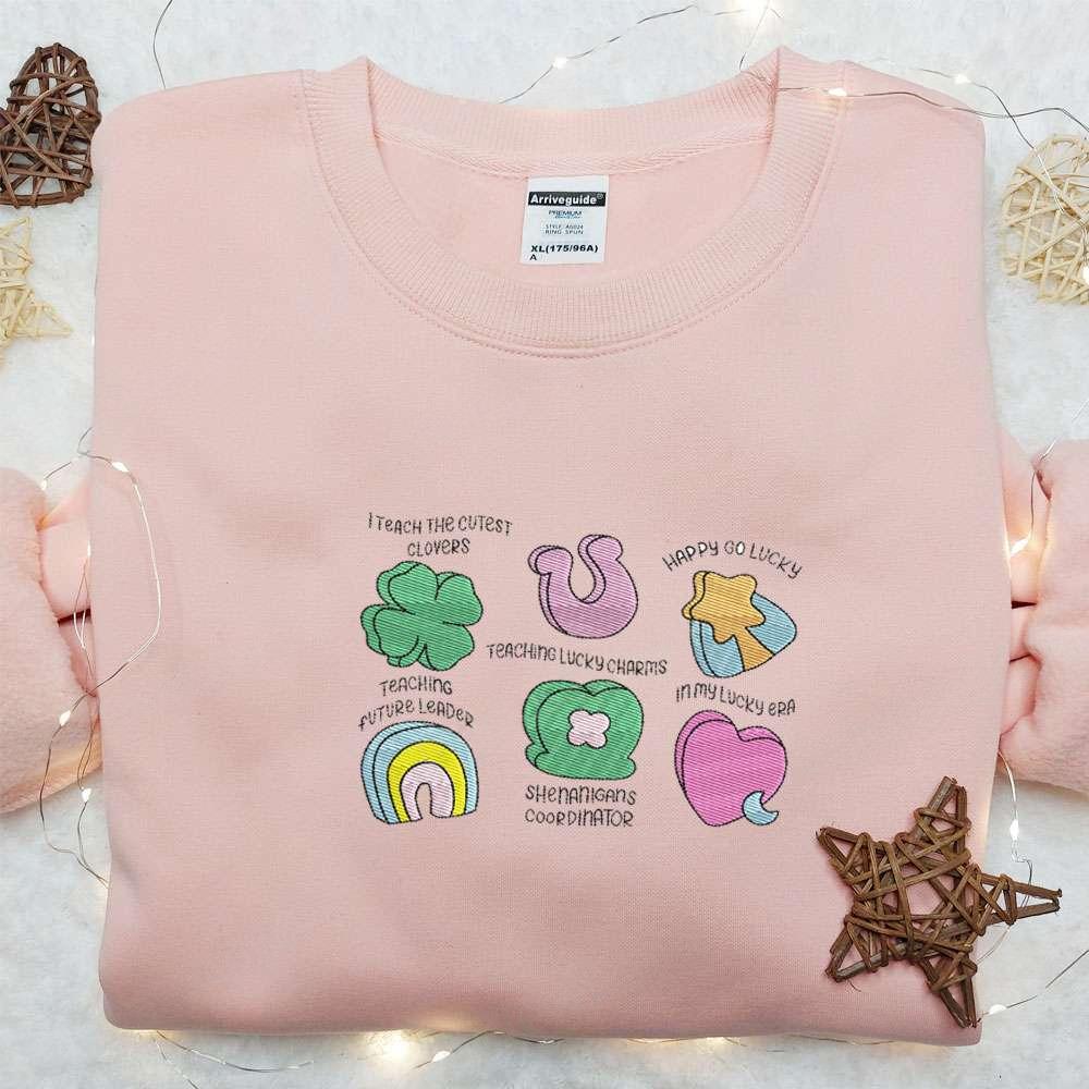 Lucky Teacher Embroidered Shirt Saint Patricks Day Embroidered Hoodie Best Holiday Gift Idea