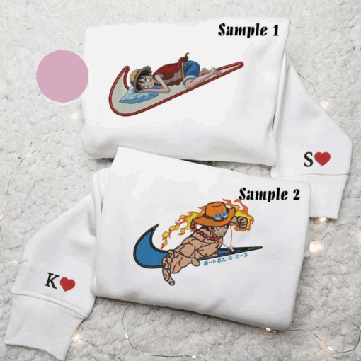 Luffy And Ace Brothers One Piece Anime Embroidered Couples Shirts, Best Gift for Anime Fans