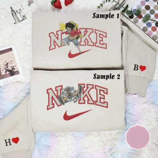 Luffy And Luffy Gear 5 One Piece Anime Embroidered Couples Shirts, Best Gift for Anime Fans