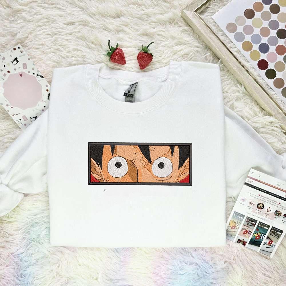 Luffy Eyes One Piece Anime Embroidered Shirt , Anime Embroidered T-shirt Sweatshirt Hoodie, Inspired Anime Movie, Best Gift for Anime Fans