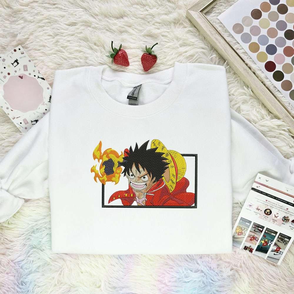 Luffy Fire Fist One Piece Anime Embroidered Shirt K4Fj3 , Anime Embroidered T-shirt Sweatshirt Hoodie, Inspired Anime Movie, Best Gift for Anime Fans