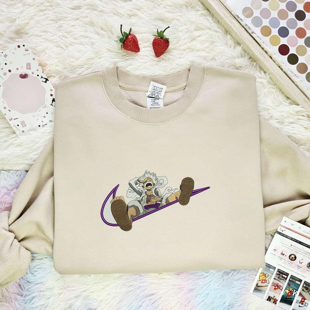 Luffy Gear5 Laughing One Piece Anime Embroidered Shirt 1 , Anime Embroidered T-shirt Sweatshirt Hoodie, Inspired Anime Movie, Best Gift for Anime Fans