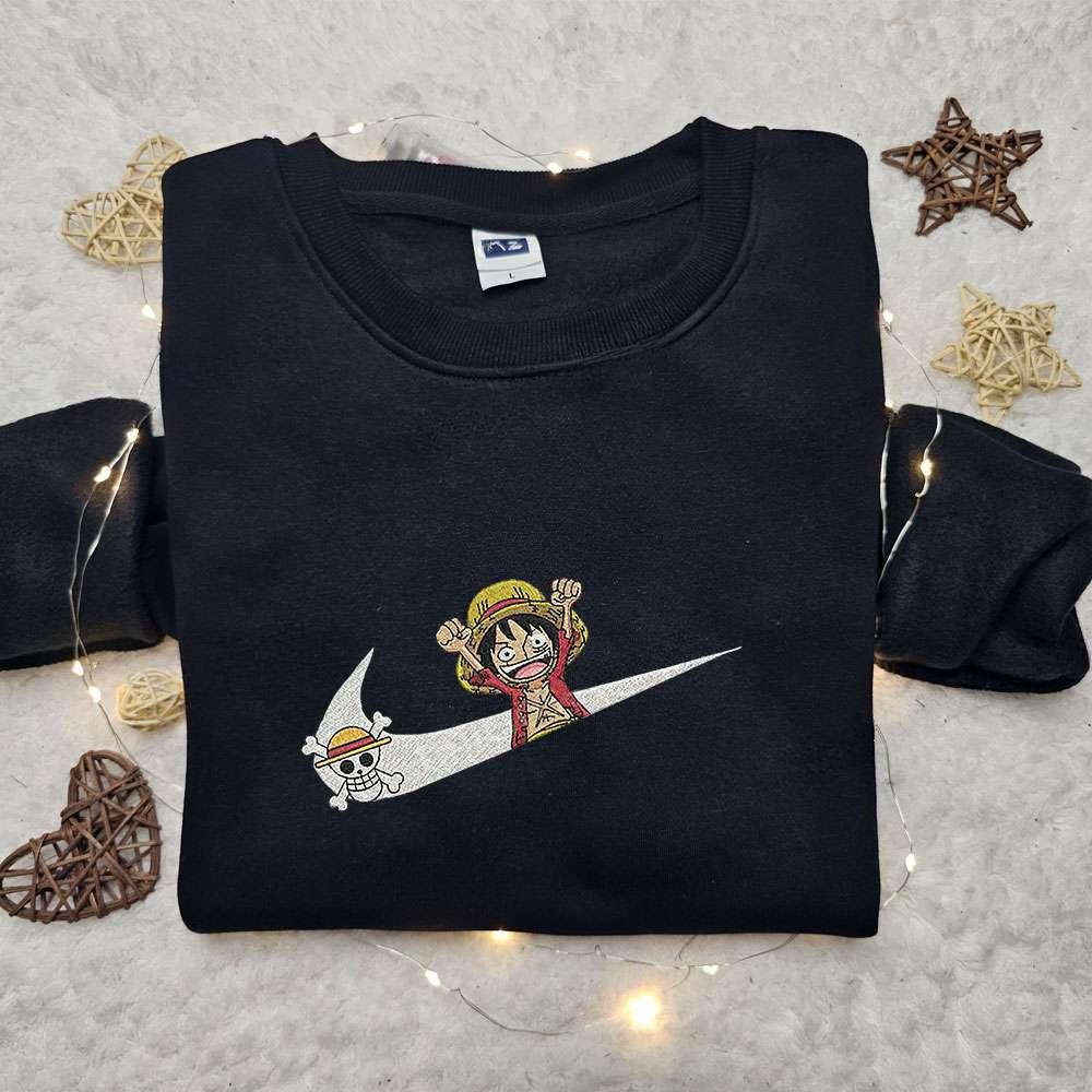 Luffy Kid X Swoosh Anime Embroidered Sweatshirt One Piece Embroidered Shirt Best Birthday Gift Ideas For Family 1 , Anime Embroidered T-shirt Sweatshirt Hoodie, Inspired Anime Movie, Best Gift for Anime Fans
