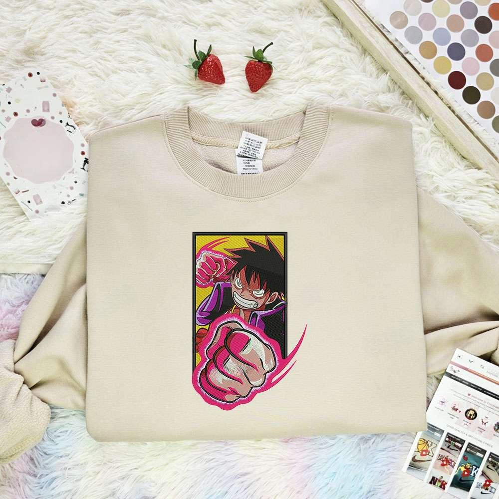 Luffy Red Hawk Fist Punch One Piece Anime Embroidered Shirt 1 , Anime Embroidered T-shirt Sweatshirt Hoodie, Inspired Anime Movie, Best Gift for Anime Fans