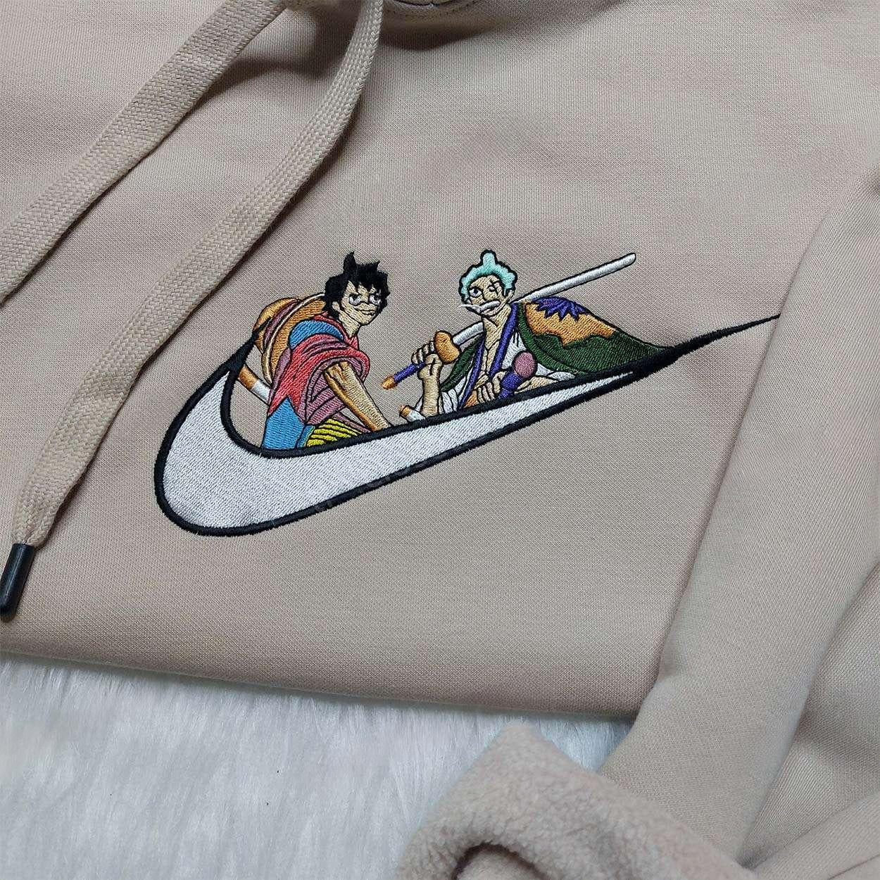 Luffy Zoro Nike , Anime Embroidered T-shirt Sweatshirt Hoodie, Inspired Anime Movie, Best Gift for Anime Fans