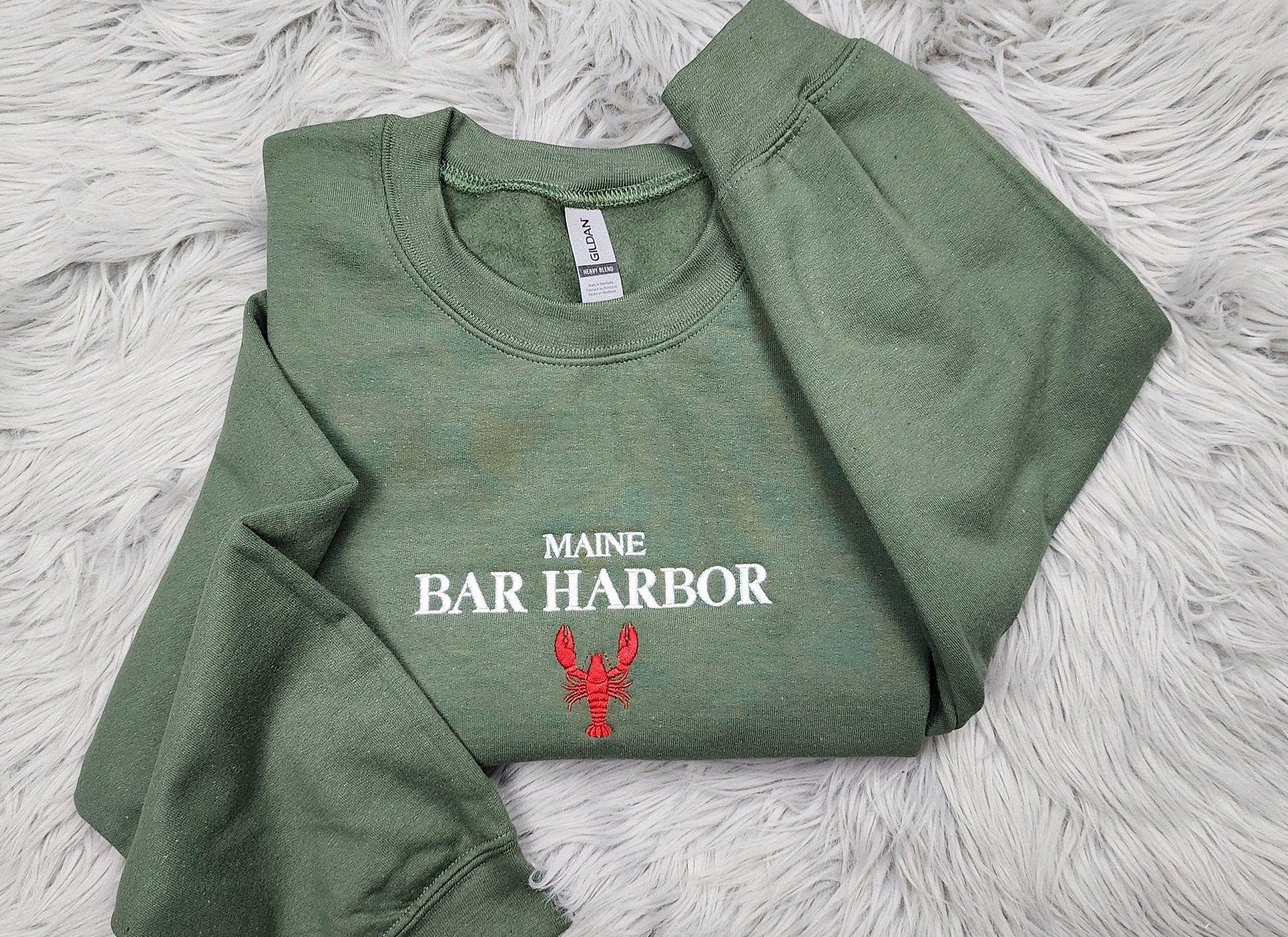Maine Bar Harbor Embroidered Crewneck - Bar Harbor Crewneck - Maine Lobster Crew - Embroidered Gifts - T-Shirt - Sweatshirt - Hoodie
