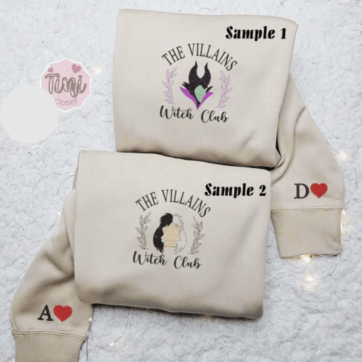 Maleficent And Cruella Disney Villains Witch Club Embroidered Couples Shirts